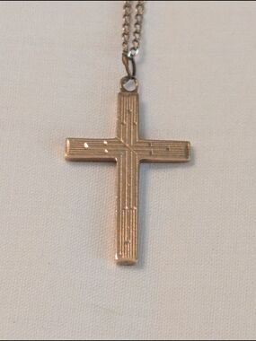 VTG 50s 14K A. Alland Yellow Gold Dainty Cross Hand Etched W 14K 16.5" Chain USA